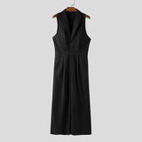 AIDASE  -  Men Jumpsuits Solid Color Lapel Sleeveless Button Male Rompers Streetwear Loose Fashion Casual Overalls Men S-5XL aidase-shop