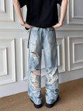 AIDASE  -  American Street Style Ripped Men Jeans Summer Washed Straight-leg Personality Fashionable Handsome Male Trousers 21E6562 aidase-shop