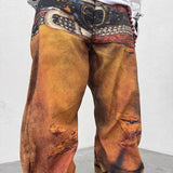 AIDASE  -  American High Street Trendy Brand 3D Digital Printing Multi-Waist Fake Hole Yellow Jeans Men Loose Straight Casual Pants aidase-shop