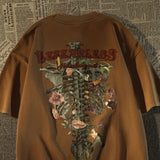 High Street Casual Flower Skeleton Design Men's T-shirt Summer Classic Short Sleeve O-collar Letter Cotton Male Handsome Top Maytrends