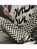 AIDASE  -  Korean Fashion Black White Plaid Pants Women Harajuku Streetwear Wide Leg Checked Trousers For Female Oversized Baggy aidase-shop