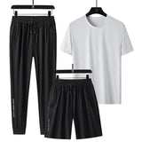 AIDASE  -  Summer New High Quality Ice Silk Men's Short sleeved Shorts Long Pants Casual Three piece Set Cool Breathable Outdoor Set aidase-shop