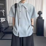 AIDASE  -  Simple Men's Shirt Niche Double-breasted Design Loose Casual Short-sleeved Solid Color Tops Summer New Tide aidase-shop