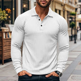 AIDASE  -  Spring Autumn Men's Long Sleeve T-Shirt Fashion Turn Down Collar Business Casual T Shirt Male Sports Tees Solid Pull On Tops Man aidase-shop