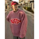 33.38Aidase Korean Personalized Retro Letter Printed College Student Sweater Men's Salt Style American Y2K Wear Round Neck Street Sweater aidase-shop
