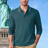 AIDASE  -  Men's Long Sleeve Polo Shirt Casual Contrast Collar Breathable Business Golf Polo Top aidase-shop
