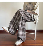 AIDASE  -  Men's Plaid Casual Pants Loose Straight Hong Kong Style Spring Autumn New Fashion Comfortable Breathable Men's Trousers aidase-shop
