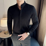 Aidase Thick woolen shirt For Men Autumn Winter Solid Color Slim Fit Warm Top High Quality Long Sleeve Stand Collar Shirt Streetwear