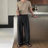 AIDASE  -  Men's Korean Light Luxury Draped Linen Wide Leg Pants Leisure Button-down Solid Color Straight Premium Elegant Sweatpants M-3XL aidase-shop