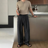 Aidase Men's Korean Light Luxury Draped Linen Wide Leg Pants Leisure Button-down Solid Color Straight Premium Elegant Sweatpants M-3XL