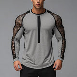 AIDASE  -  Men T Shirt Mesh Patchwork Transparent O-neck Long Sleeve Sexy Casual Male Tee Tops Streetwear 2025 Stylish Camisetas aidase-shop