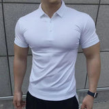 AIDASE  -  Male With Collar Tee White Tops Skinny Polo Shirts Plain Mens T-shirt Gym Muscles Smooth Men's Clothing Comfortable Casual Xl aidase-shop
