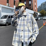 AIDASE  -  Men's Plaid Shirt Fashionable Contrast Color Loose Long Sleeved Shirt Jacket American Retro Casual Male Clothing aidase-shop