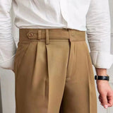 AIDASE  -  Quality Naples Suit Pants Men High Waist Paris Buckle Straight Trouser Summer Thin England Style Business Casual Pant Streetwear aidase-shop