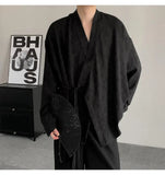 AIDASE  -  Spring New Jacquard Long Sleeved Design Loose Men's Shirt Solid Color V-neck Solid Color Male Tops aidase-shop