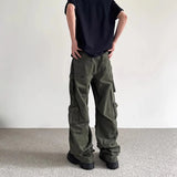 AIDASE  -  Men's New Cargo Pants Straight Wide Leg Multi Pockets Button Decor Comfort Casual Fashion Design Sense Full Length Trousers aidase-shop