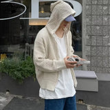Aidase Cut-out Hooded Knit Men Women Korean Breathable Casual Zip-up Tops Slouchystyle Loose Thin Cardigan Sweater Couples Unisex Coat aidase-shop