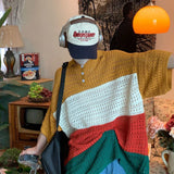 Aidase Y2k Streetwear Men's Contrasting Knitwear Casual Short Sleeve Tops Fashion Hollow T-shirt Trendy All-match Pullover POLO Shirts aidase-shop