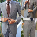 AIDASE  -  Modern Grid Men Suits 2 Piece Coat Pants Groom Gentleman Suit Business Blazer Pants Wedding Prom Party Jacket Size Customized aidase-shop