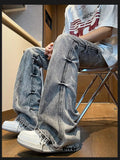 AIDASE  -  High Street Men Jeans Washed Wrinkle Design Denim Pants Trendy Loose Casual Straight Leg Trousers Summer New aidase-shop