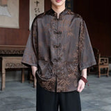 AIDASE  -  Chinese Style Thin Light Luxury Retro Men National Trend Large Size Loose Ice Silk Shirt Men's Jacquard Fashion Trend Tang Suit aidase-shop