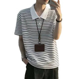 AIDASE  -  Red Striped Polo Shirt Short Sleeve Loose Fit Summer Slimming Turn Collar T-Shirt Premium Feeling Fitness Sport Sweatshirt aidase-shop