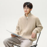 AIDASE  -  Autumn Winter Men’s Half Zipper Stand Collar Long Sleeve Solid Color Simple Basic Casual Trendy Knitted Pullover Sweatshirts aidase-shop