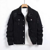 AIDASE  -  New Fashion Autumn Winter Men Black Solid Color Turn-down Collar Long Sleeve Single Breasted Casual Trendy Denim Jackets Coats aidase-shop