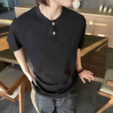 AIDASE  -  New Simple Men's Short Sleeved T-shirts Round Neck Button Design Casual Menswear Solid Color Loose Male Pullover Tee 9W3225 aidase-shop