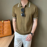 AIDASE  -  Edge Patchwork Knitted Polo Shirts For Men Summer Short Sleeved Versatile T-shirt Fashion Business Leisure Knitted Tshirts aidase-shop