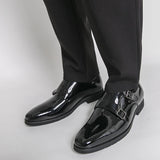 AIDASE  -  Dress Shoes Double Button Low Heel White Loafers Handmade Paty Leather Wedding Shoes Men Leather Formal Business Pointed Shoes aidase-shop