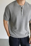 AIDASE  -  Men's Short Sleeve Henry Shirt Textured Knit Muscle Fit T-Shirt Summer Casual Button Up Tops For Men New Arrival Tees M-3XL aidase-shop