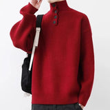 AIDASE  -  Vintage Buttoned Turtleneck Knit Tops Mens Sweaters Fall Winter Casual Long Sleeve Knitted Jumpers Men Fashion Striped Sweater aidase-shop