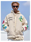 American Flower Embroidered Flocking Jacket Men Streetwear Trend Coat  New Winter Jacket Men Moto Masculin Bomber Jacket aidase-shop