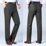 AIDASE  -  Men's Cotton Suit Pants Smart Casual Straight Solid Color Dress Trousers Men Four Seasons Loose Formal Office Full Length Pants aidase-shop
