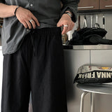 AIDASE  -  Summer Men's Black Solid Color Loose Simple Basic Casual Daily Trendy Knee Length Cotton Linen Shorts Male New Fashion Shorts aidase-shop