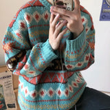 Aidase  Harajuku Style Sweater Men's Loose Casual Round Neck Knitted Sweater Korean Version Trendy Ins Hong Kong Style Versatile Sweater