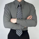 AIDASE  -  New High Quality Lapel Men Shirt Wrinkle-Free Slim Fit Business Casual Shirt Solid Color Retro Gray Men Dress Shirt aidase-shop
