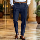 AIDASE  -  Daily Leisure Men's Loose Straight Trousers Autumn Casual Solid Color Pleated Suit Pants For Mens Spring Fashion Trousers aidase-shop