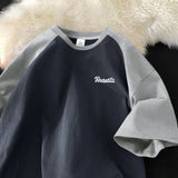 25.06Aidase Summer Patchwork Men and Women Personalized Letter Print Short Sleeved American Loose Trend Simple Casual T-shirt Top Harajuku aidase-shop