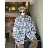 Aidase Men Shirt Plaid Tie-dye Long Sleeve Mens Casual Loose Shirt Autumn High Quality Oversized Male Checked Shirt Red/Blue/Gray