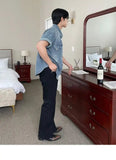 AIDASE  -  Summer New Men's Tide Korean Stylish Elegant Fashion Washed Denim Shirt Chic Casual Short Sleeve Vintage Shirts Tops aidase-shop