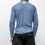 AIDASE  -  Spring Autumn Man Tide Textured Striped Slim Long Sleeved T-shirt Casual High Street Ins Breathable Neck Design Tops W11959 aidase-shop