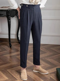AIDASE  -  Naples Style Trousers Mens Casual Solid Color Pleated High Waist Trousers Spring Fall Trendy Men's Slim Fit Straight Pants aidase-shop