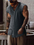 Aidase Vintage Tassels T-shirt Top Men Sleeveless V-Neck Loose Tank Blouse Summer Newest Male Fashion Waistcoat Tshirt Vest Streetwear