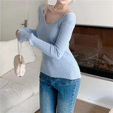 AIDASE  -  Women V-Neck Slim Fit Off Shoulder Pullovers Spring Autumn Hollow Out Backless Knit Sweater Top Slim Sexy Knitwear Top aidase-shop