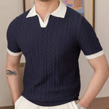 Aidase Summer Contrasting Jacquard Men's Polo Comfortable Breathable Knitted Ice Silk British High Quality Short Sleeve Polo Shirt aidase-shop