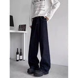 AIDASE  -  American High Street Redline Denim pants Men Spring Autumn Vintage Dark Straight Trousers Fashion Loose Back Paris Buckle Jeans aidase-shop