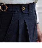 AIDASE  -  Italian Style Naples Shorts Men Summer Seersucker High Waisted Paris Buckle Suit Middle Pants England Business Casual Shorts aidase-shop