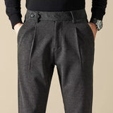 AIDASE  -  Korean Fashion Woolen Suit Pant Men Waist Button Straight Trouser Autumn Winter Business Casual Loose Light Mature Style Pants aidase-shop